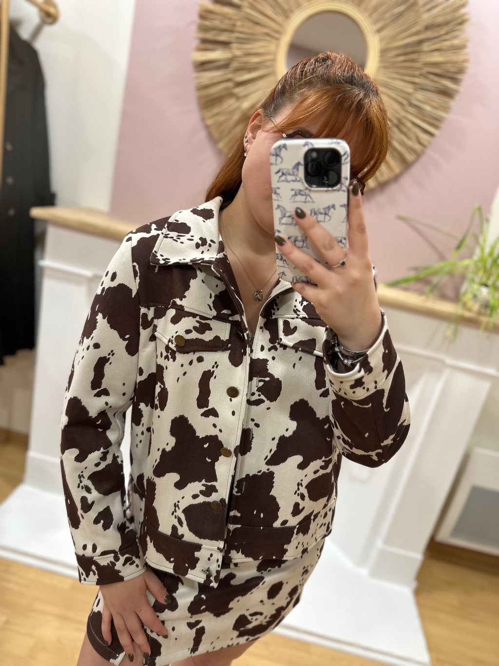Veste courte femme motif vache marron et blanc – Doublée – Way Way – Miss Caprice