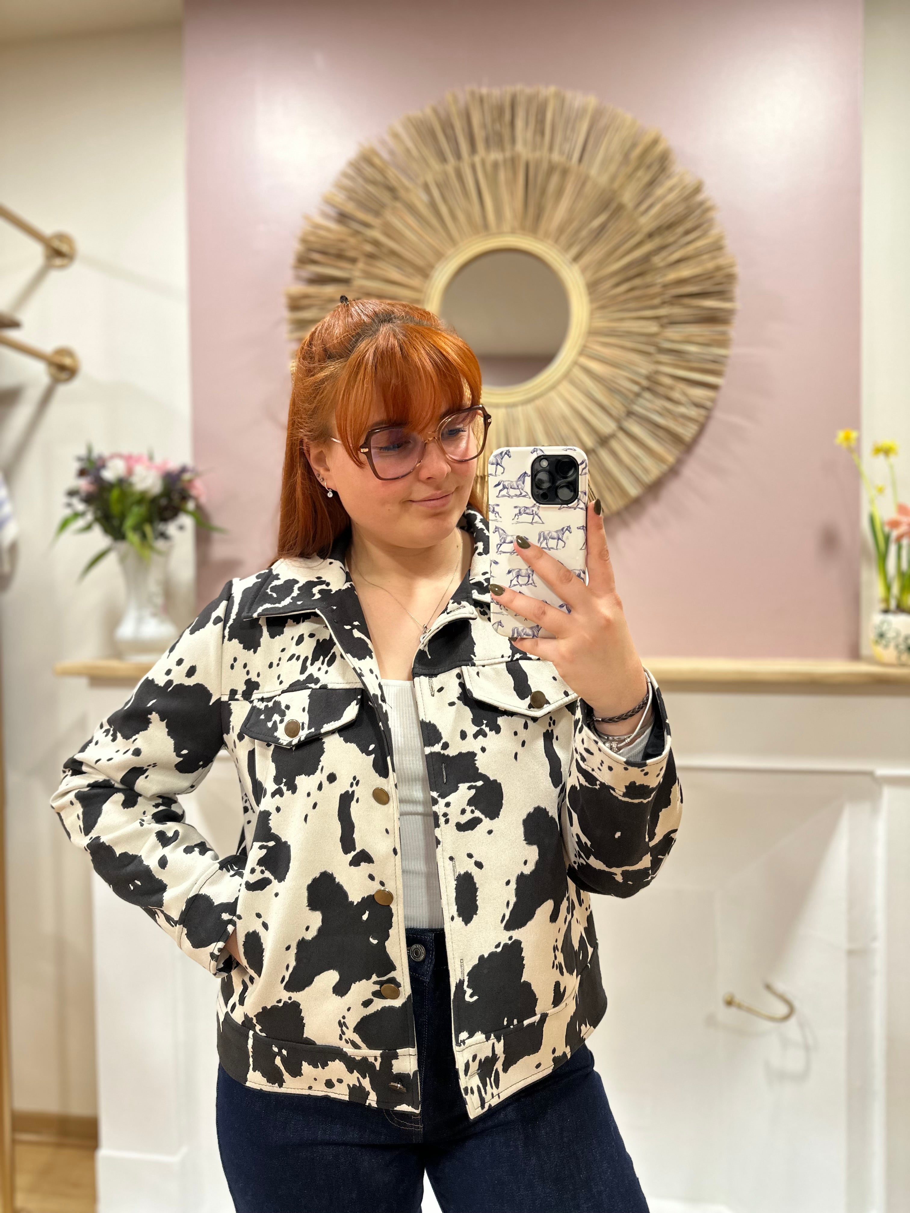 Veste courte femme motif vache noir et blanc – Doublée – Way Way – Miss Caprice