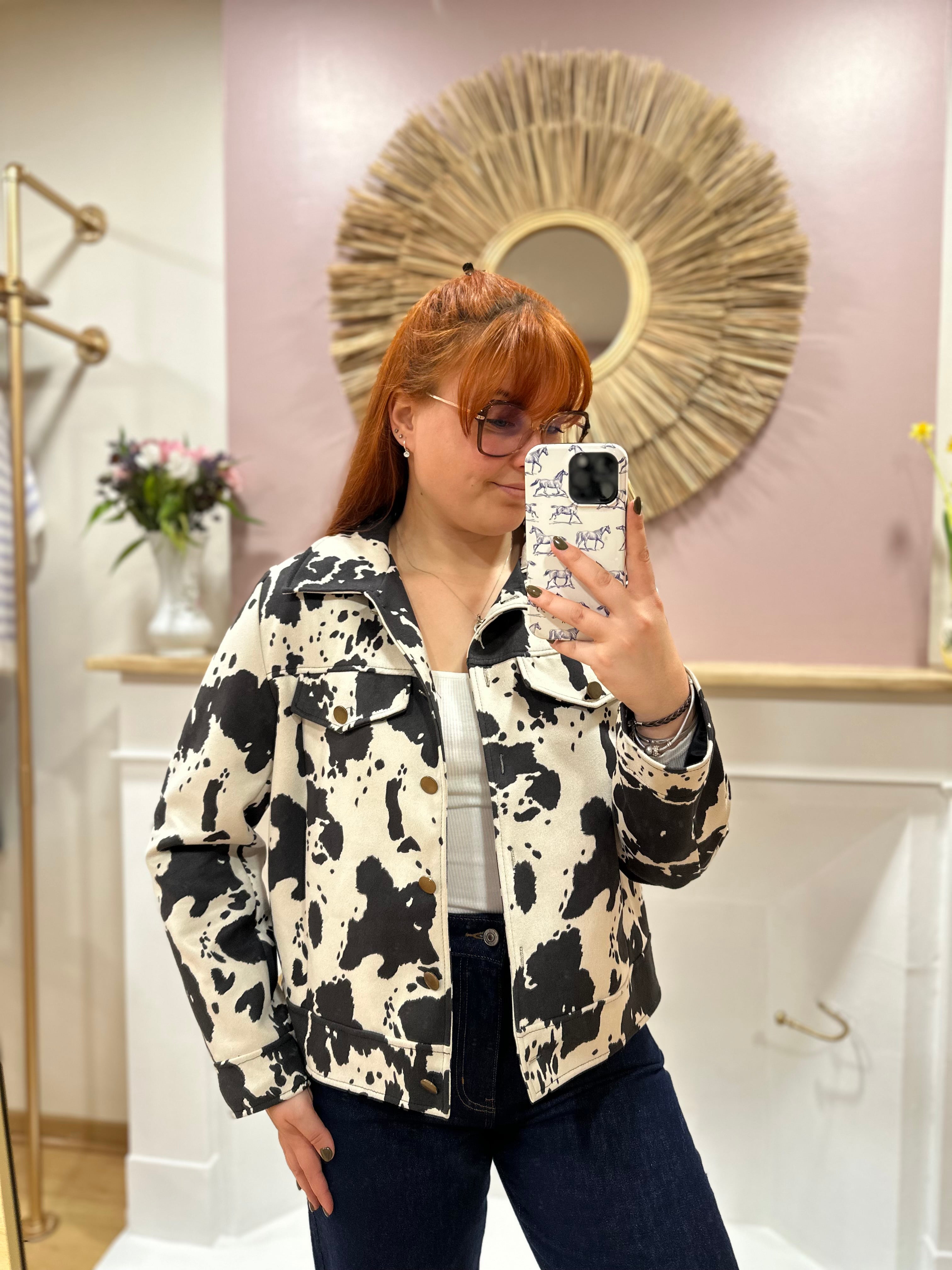 Veste courte femme motif vache noir et blanc – Doublée – Way Way – Miss Caprice