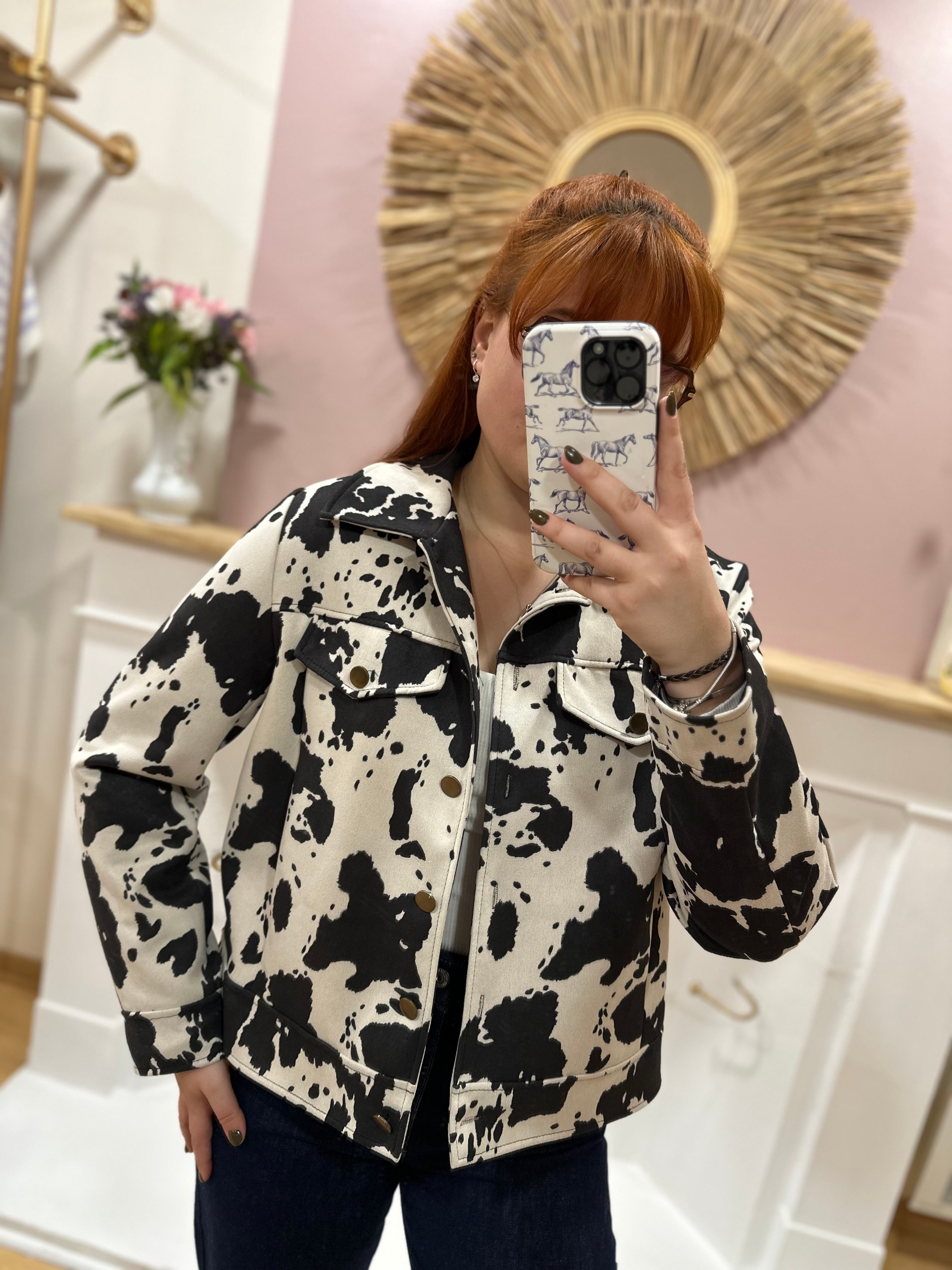 Veste courte femme motif vache noir et blanc – Doublée – Way Way – Miss Caprice
