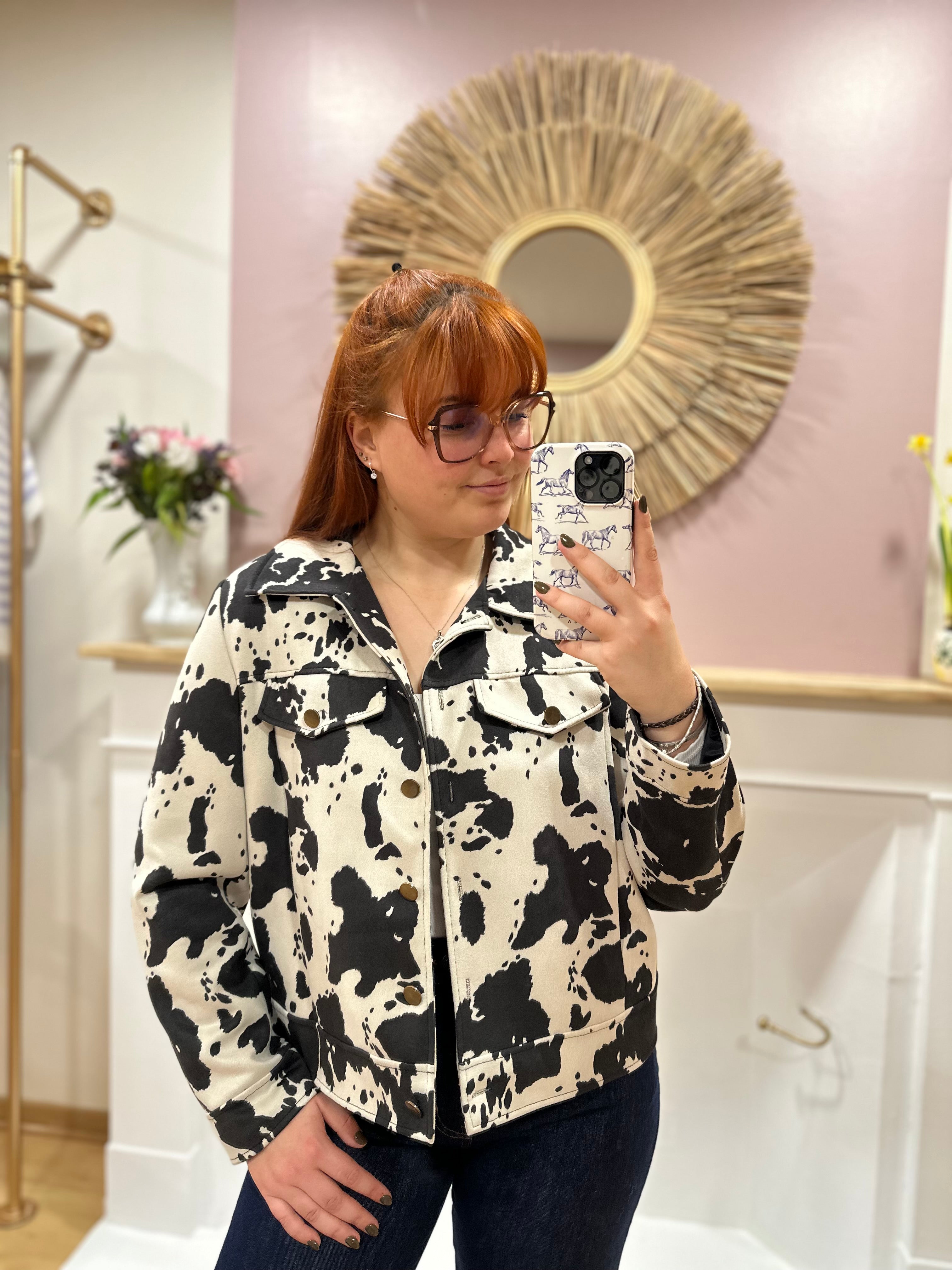 Veste courte femme motif vache noir et blanc – Doublée – Way Way – Miss Caprice