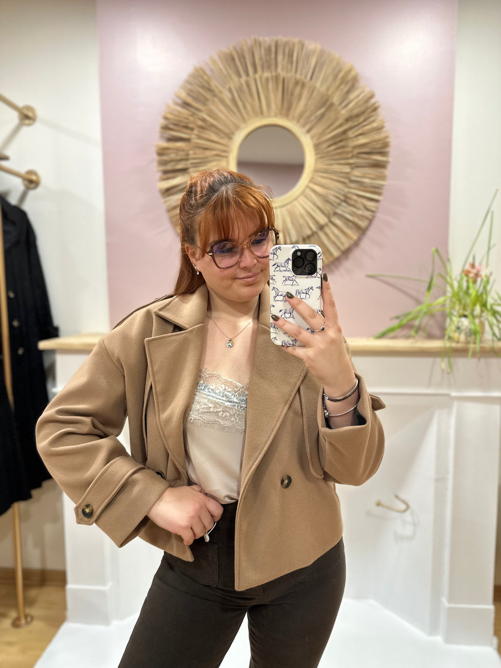 Veste courte trench camel femme