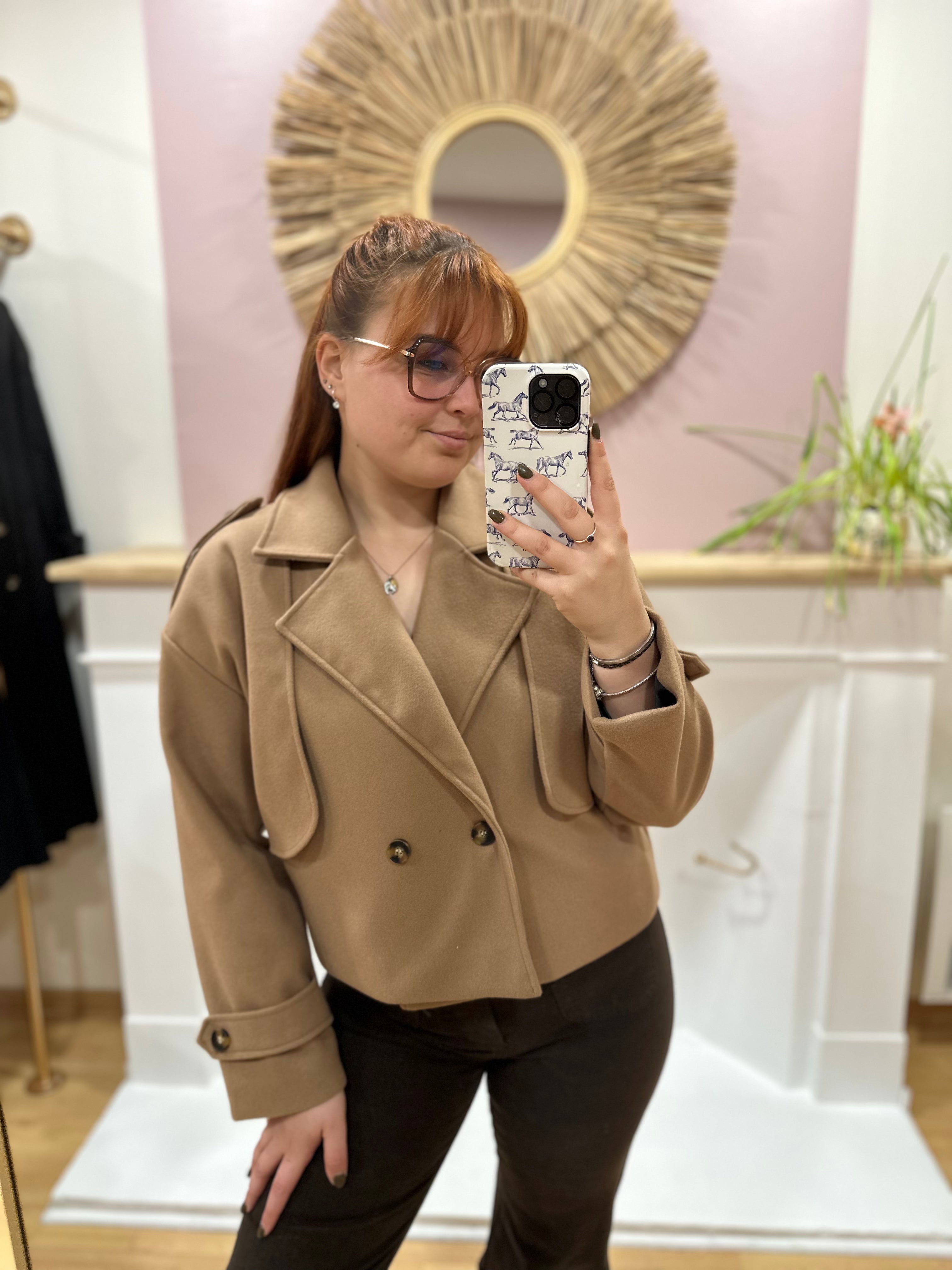 Veste courte trench camel femme