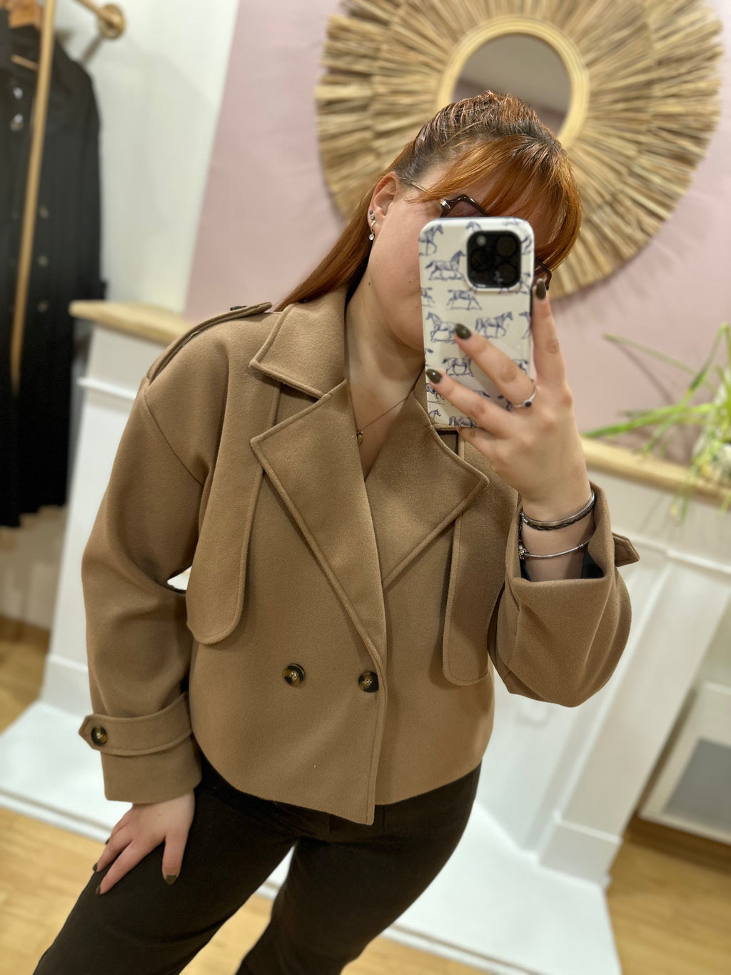 Veste courte trench camel femme