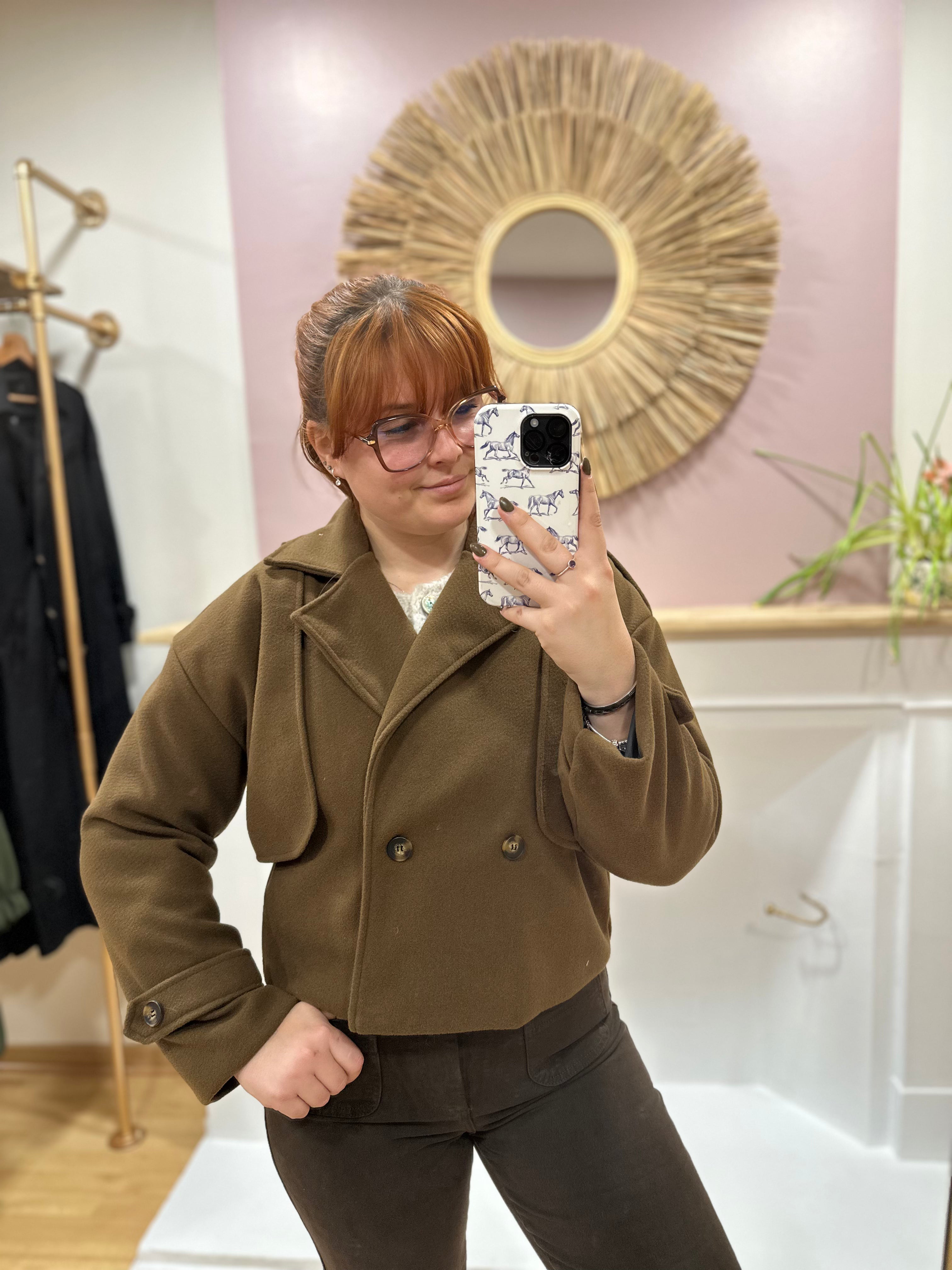 Veste trench courte marron foncé femme