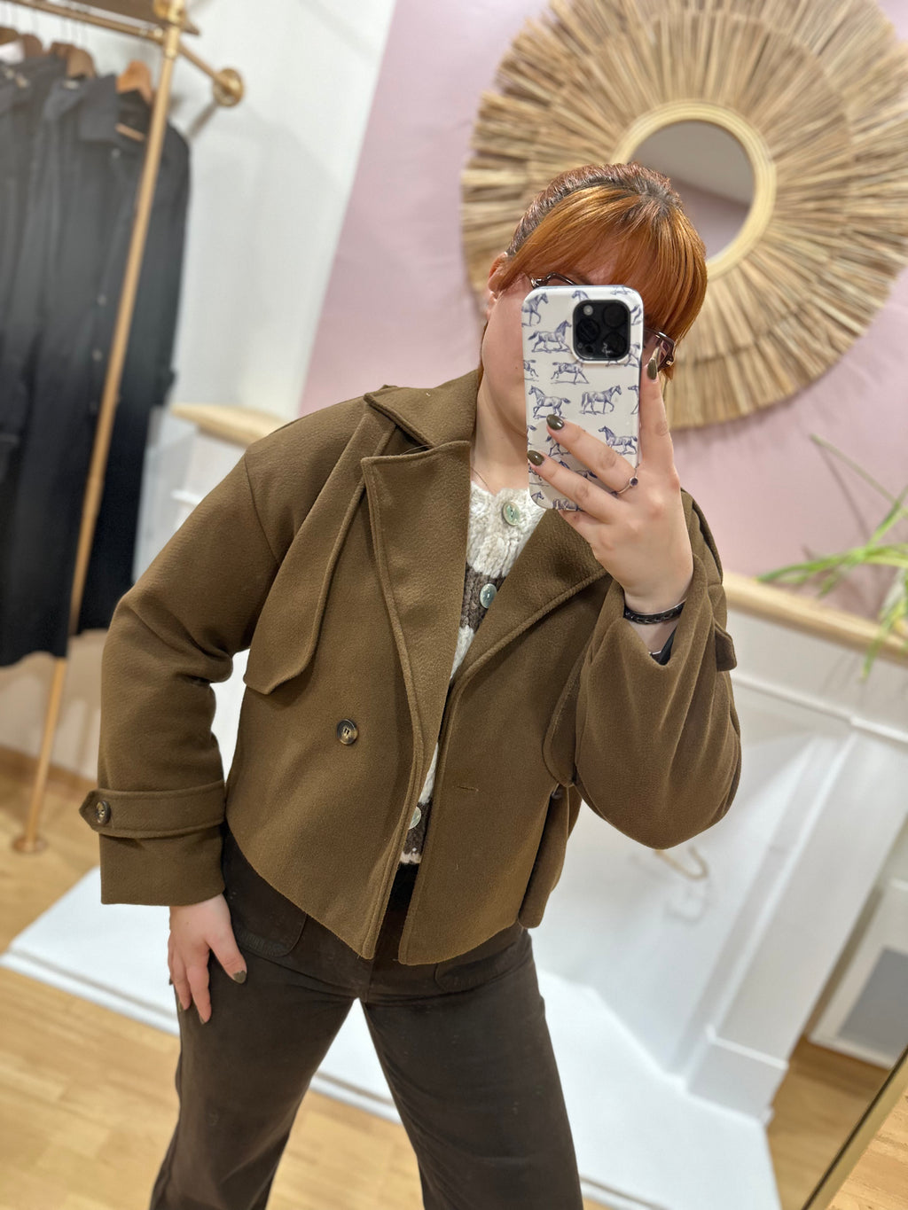 Veste trench courte marron foncé femme