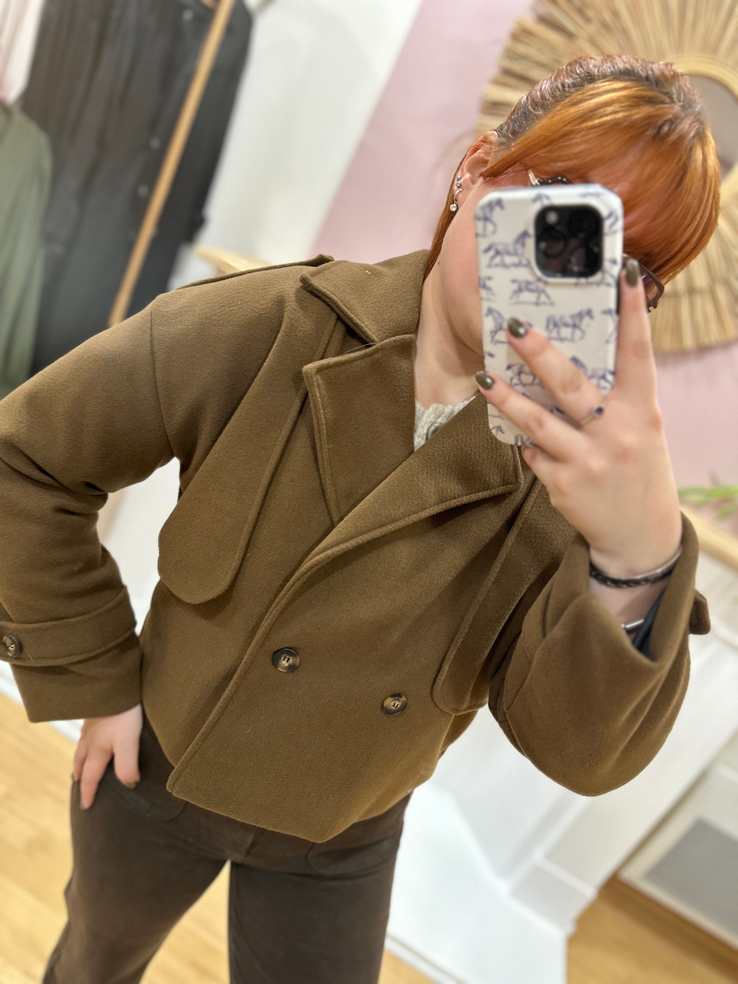 Veste trench courte marron foncé femme